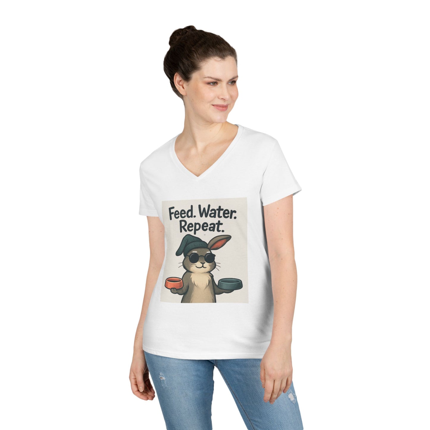 Cute Rabbit V-Neck T-Shirt - Perfect for Animal Lovers, Pet Owners, Gifts, Casual Wear, Everyday Humor