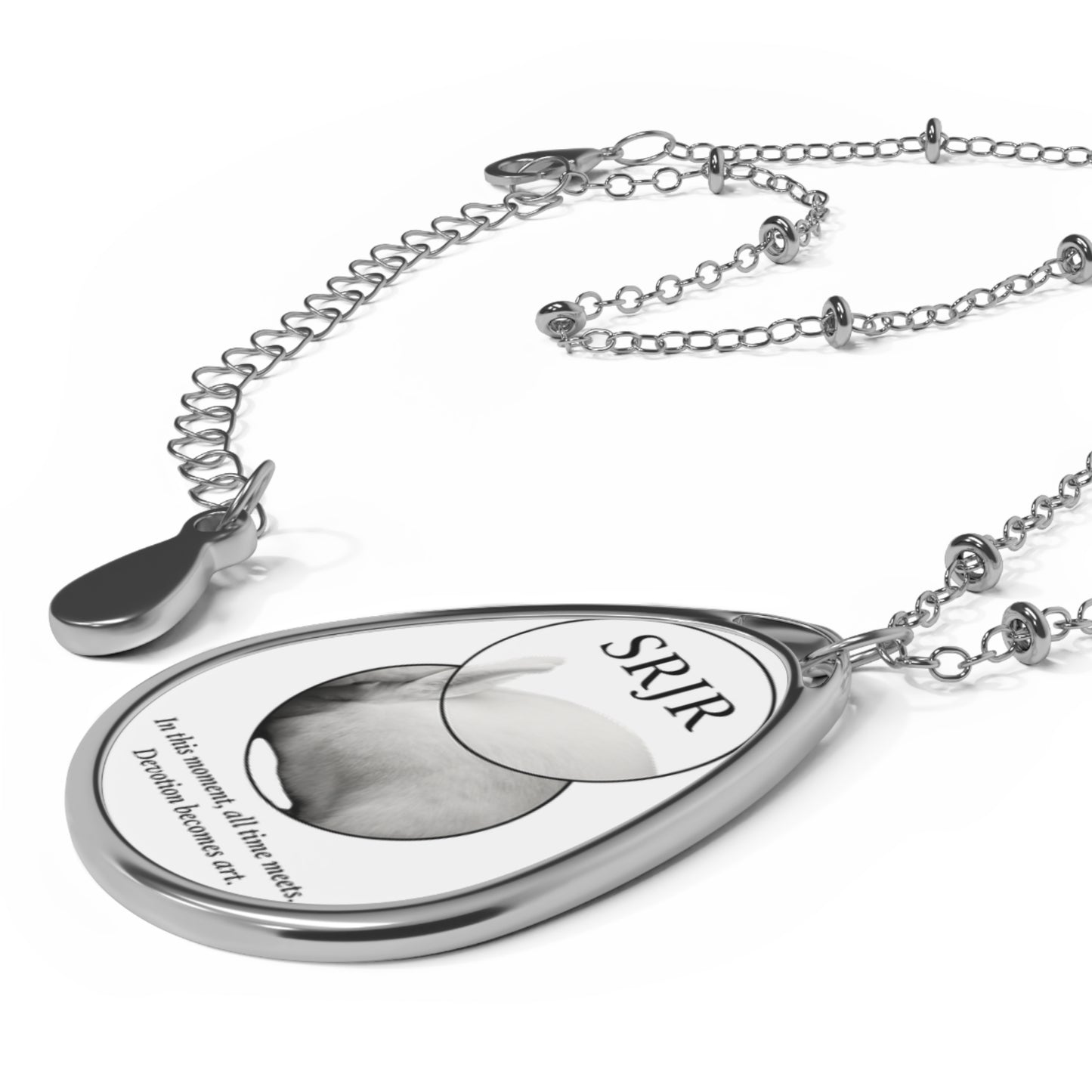 Inspirational Oval Necklace with 'In this moment, all time meets' Engraving