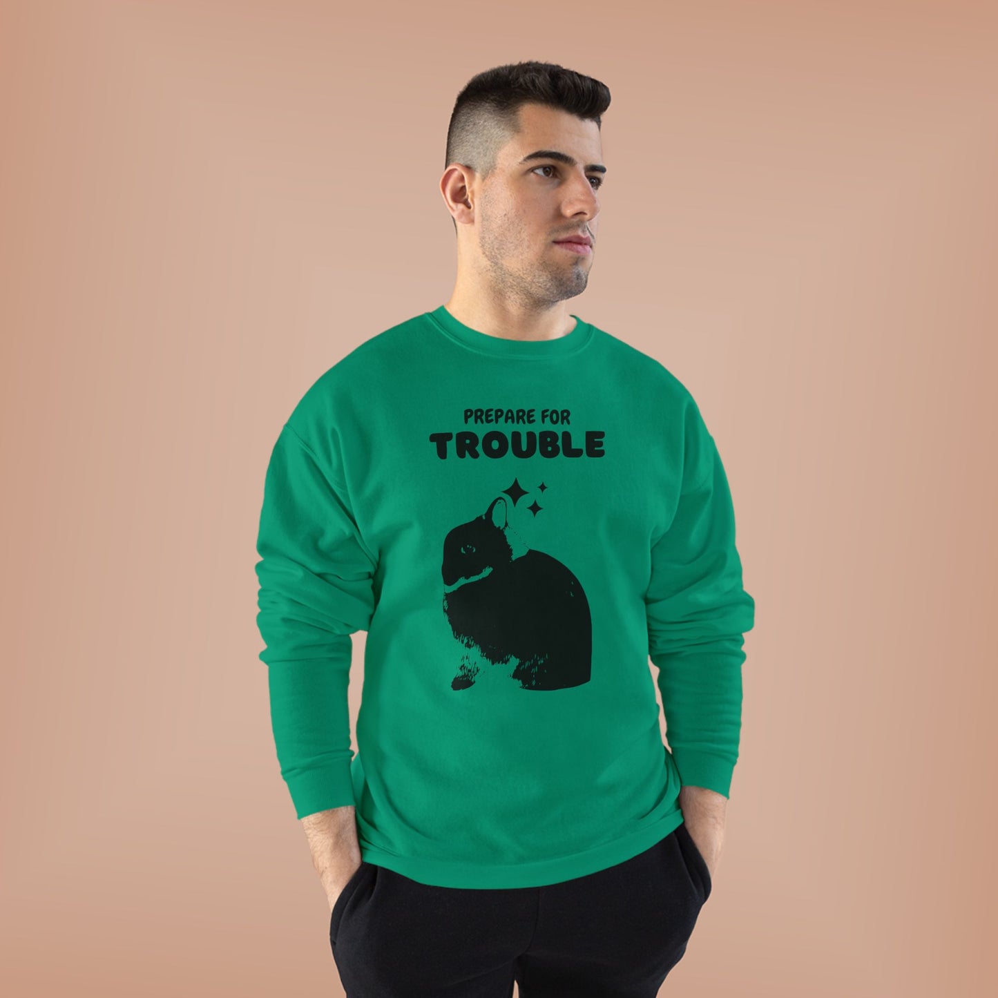 Prepare for Trouble Bunny Sweatshirt, Eco-Friendly Crewneck for Pet Lovers, Funny Gift for Birthdays, Easter, Casual Wear, Cozy Sweater