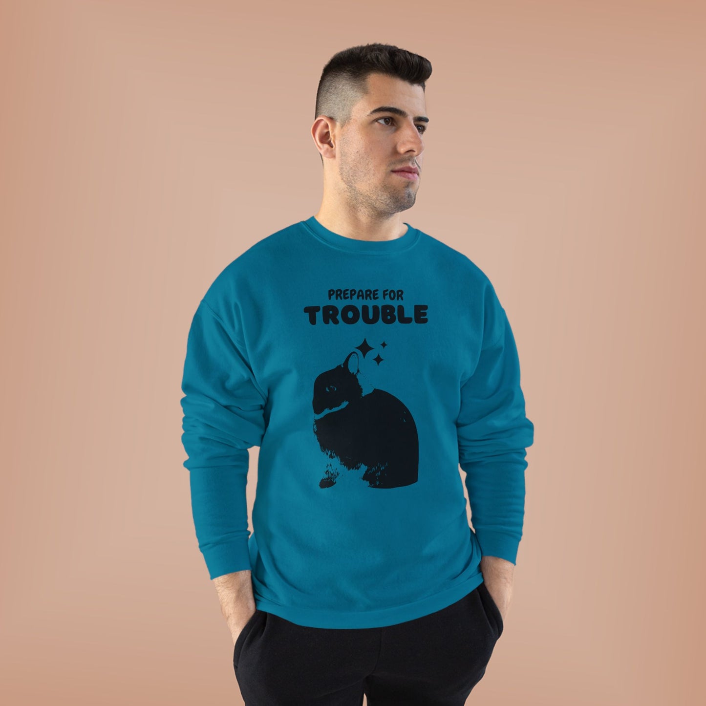 Prepare for Trouble Bunny Sweatshirt, Eco-Friendly Crewneck for Pet Lovers, Funny Gift for Birthdays, Easter, Casual Wear, Cozy Sweater