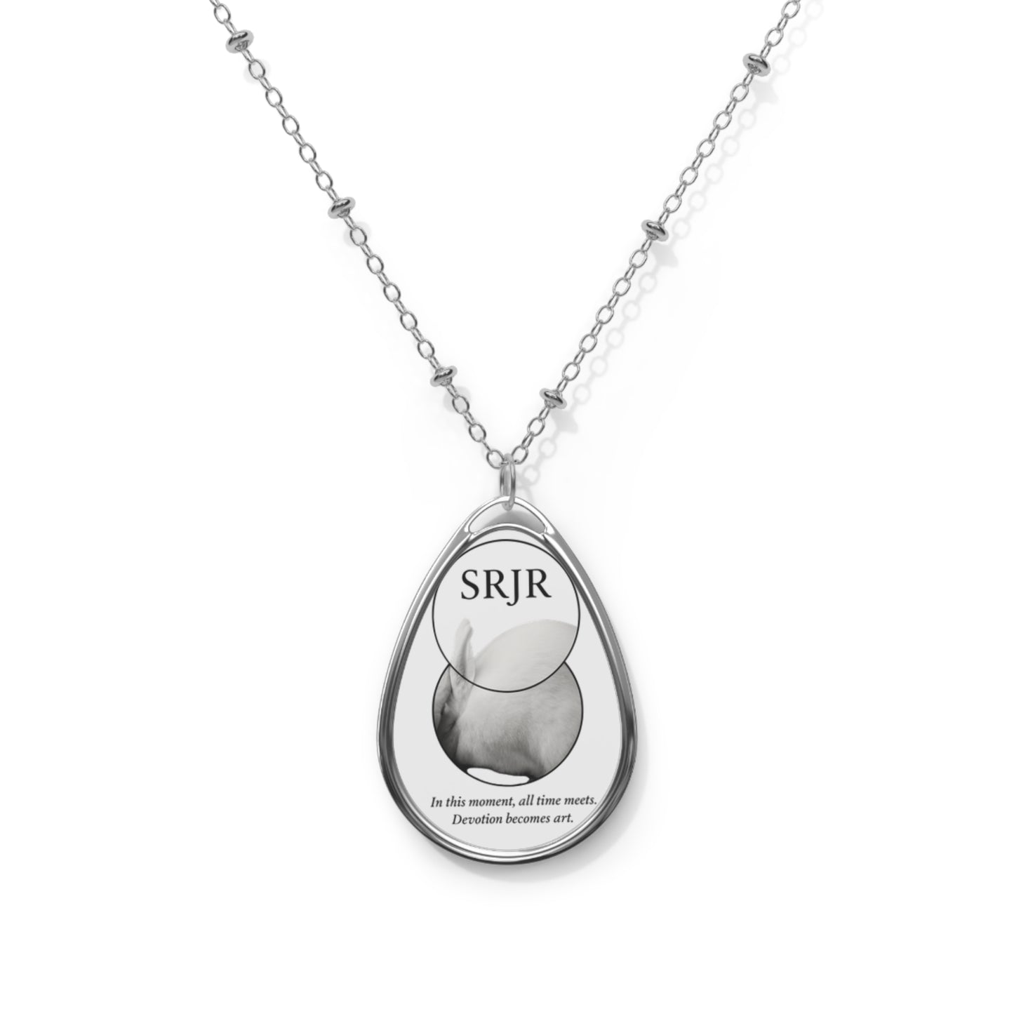 Inspirational Oval Necklace with 'In this moment, all time meets' Engraving