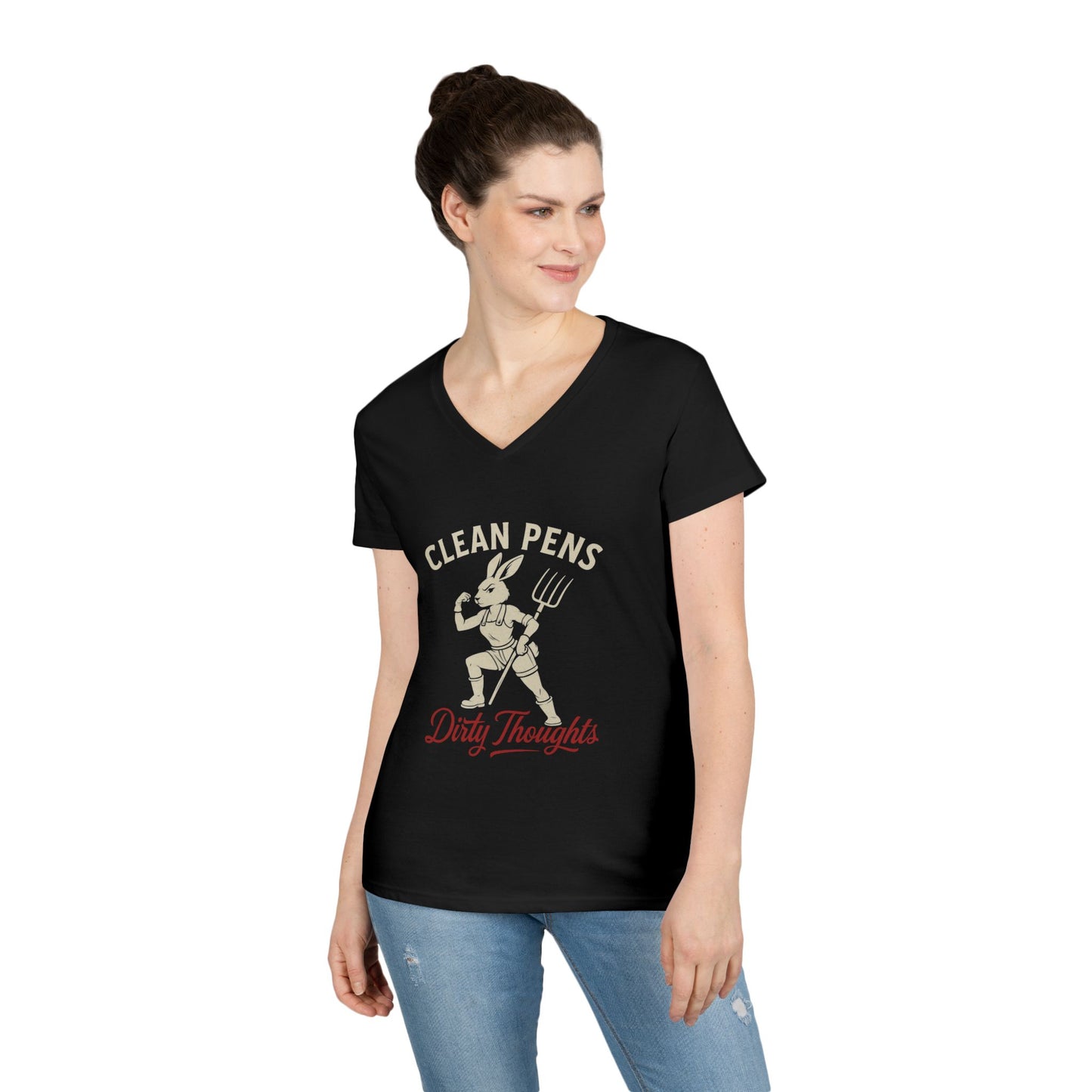 Playful V-Neck T-Shirt for Women, Funny Graphic Tee, Casual Wear, Gift for Writers, Clean Pens Dirty Thoughts