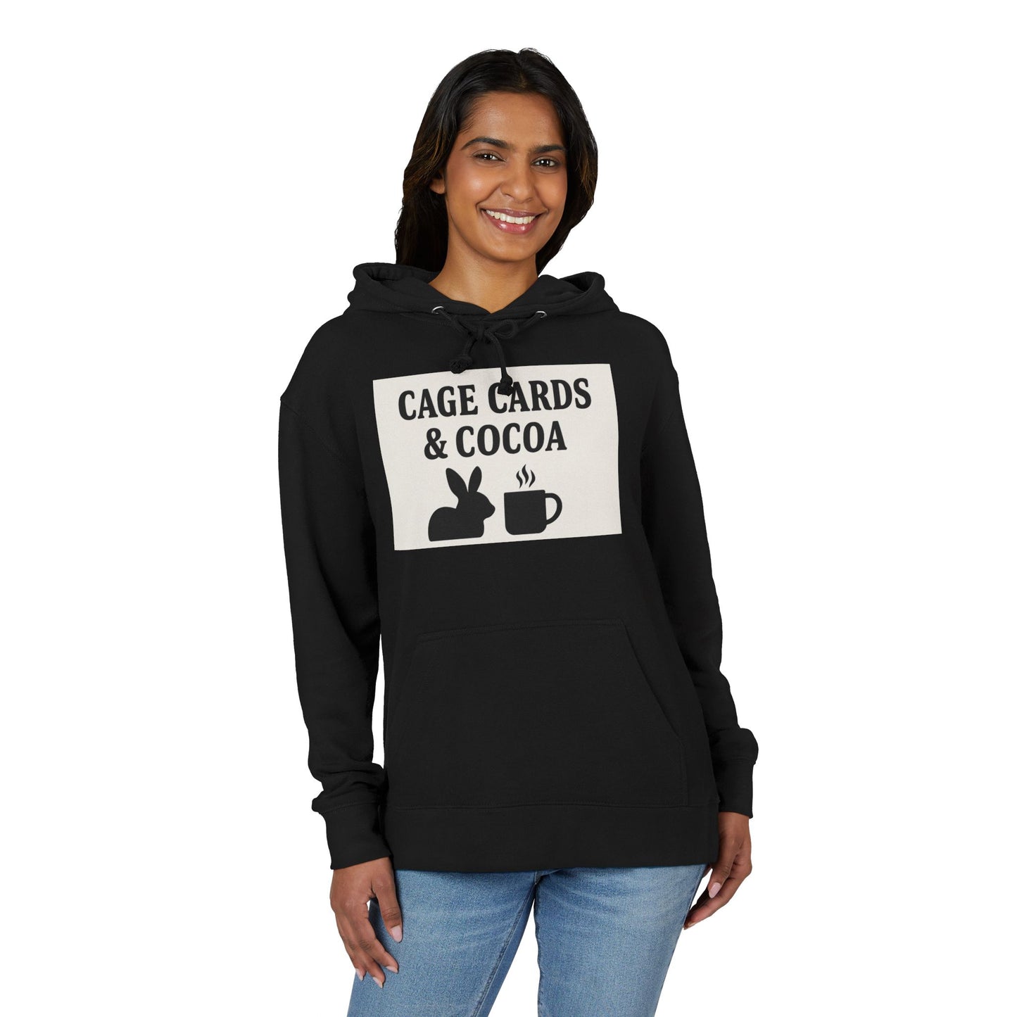Cozy Hoodie for Card Lovers | Cage Cards & Cocoa | Unisex Sweatshirt for Game Nights, Gifts, Winter Wear, Coffee Lovers, Bunny Enthusiasts