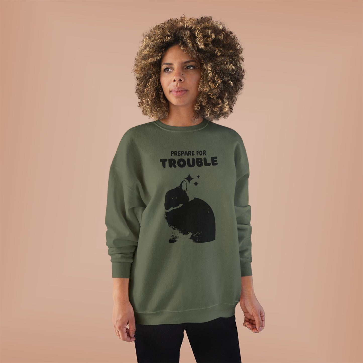 Prepare for Trouble Bunny Sweatshirt, Eco-Friendly Crewneck for Pet Lovers, Funny Gift for Birthdays, Easter, Casual Wear, Cozy Sweater