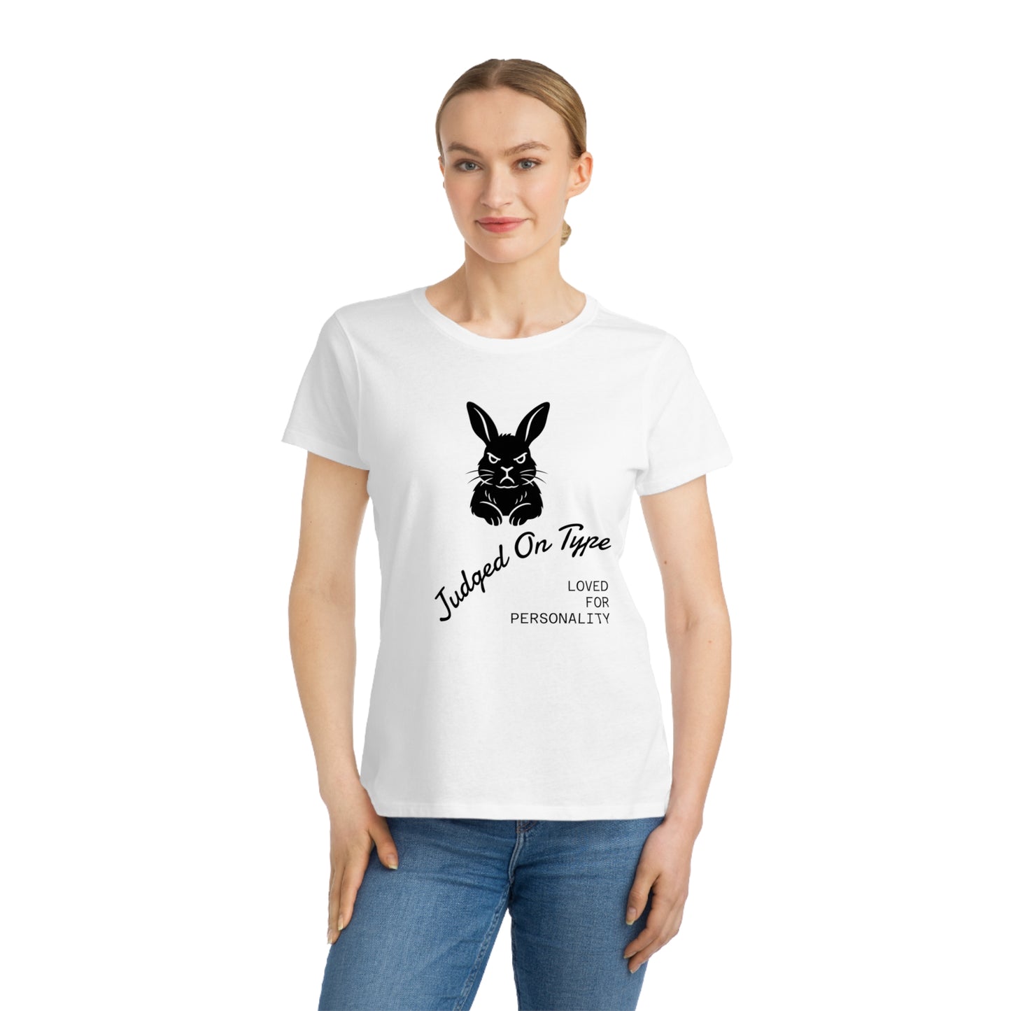 Organic Women's Classic T-Shirt - "Judged On Type" Bunny Design, Casual Wear, Gift for Animal Lovers, Birthday, Everyday Style