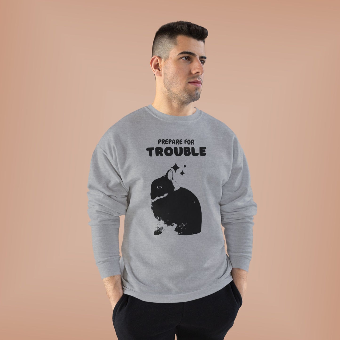 Prepare for Trouble Bunny Sweatshirt, Eco-Friendly Crewneck for Pet Lovers, Funny Gift for Birthdays, Easter, Casual Wear, Cozy Sweater