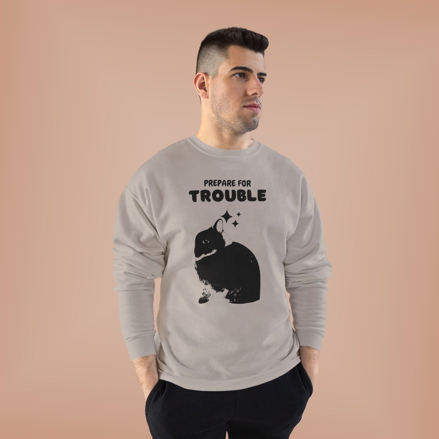 Prepare for Trouble Bunny Sweatshirt, Eco-Friendly Crewneck for Pet Lovers, Funny Gift for Birthdays, Easter, Casual Wear, Cozy Sweater