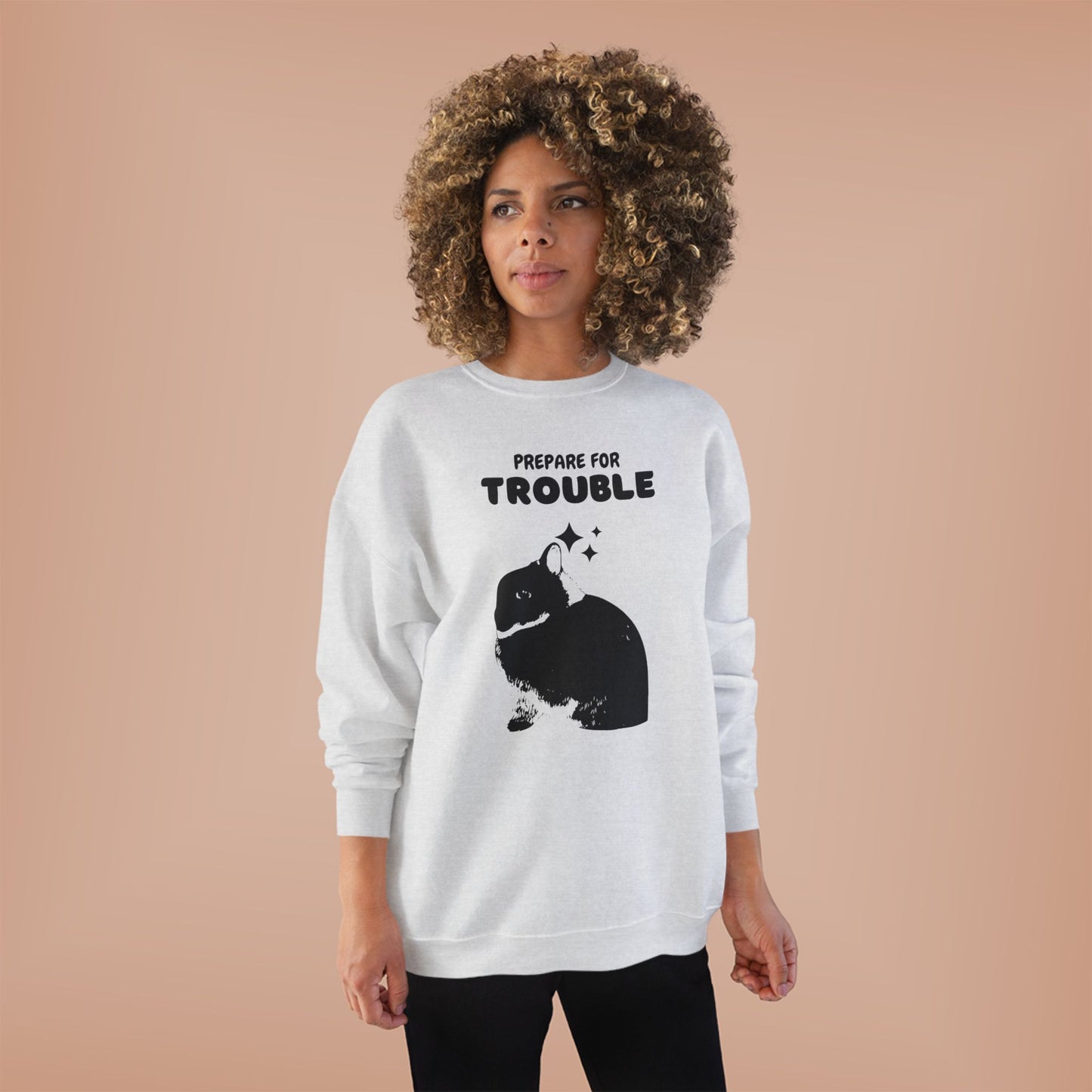 Prepare for Trouble Bunny Sweatshirt, Eco-Friendly Crewneck for Pet Lovers, Funny Gift for Birthdays, Easter, Casual Wear, Cozy Sweater