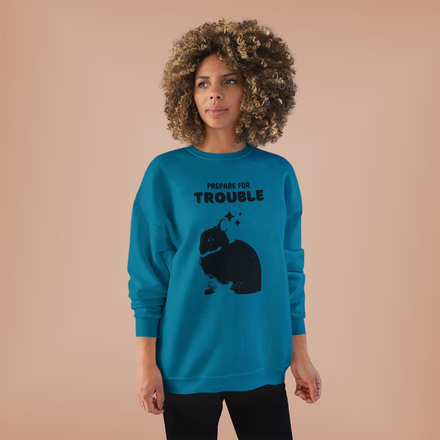 Prepare for Trouble Bunny Sweatshirt, Eco-Friendly Crewneck for Pet Lovers, Funny Gift for Birthdays, Easter, Casual Wear, Cozy Sweater