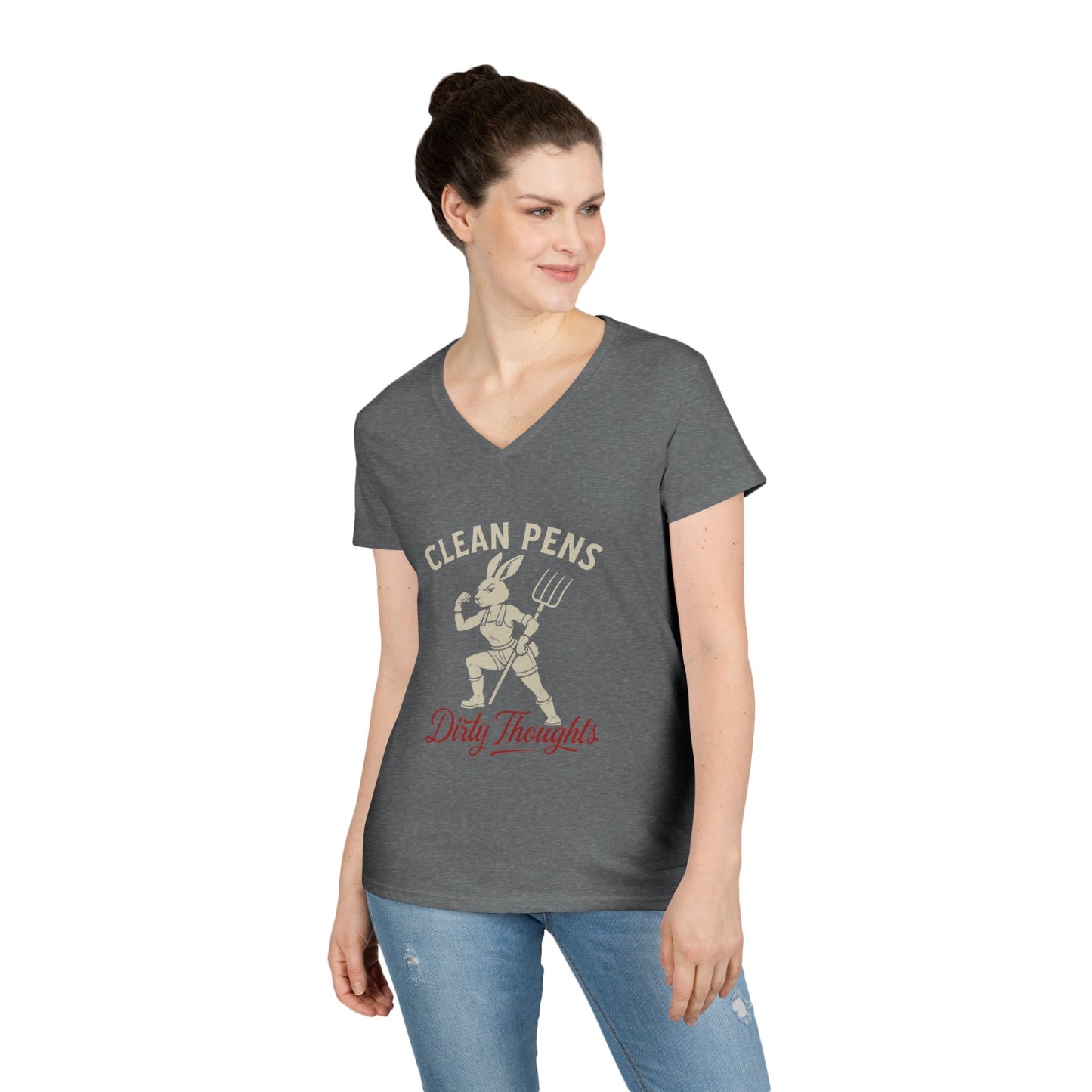 Playful V-Neck T-Shirt for Women, Funny Graphic Tee, Casual Wear, Gift for Writers, Clean Pens Dirty Thoughts