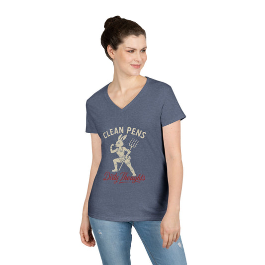 Playful V-Neck T-Shirt for Women, Funny Graphic Tee, Casual Wear, Gift for Writers, Clean Pens Dirty Thoughts