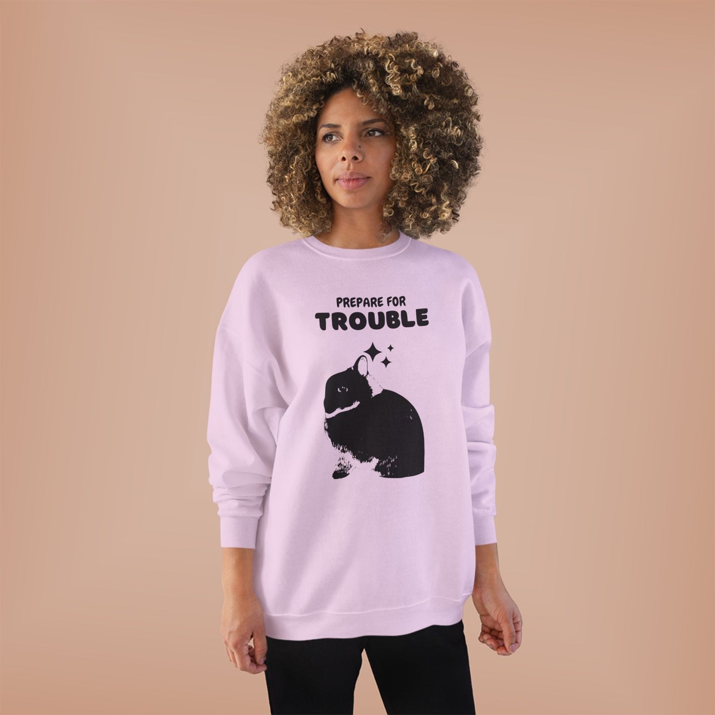 Prepare for Trouble Bunny Sweatshirt, Eco-Friendly Crewneck for Pet Lovers, Funny Gift for Birthdays, Easter, Casual Wear, Cozy Sweater