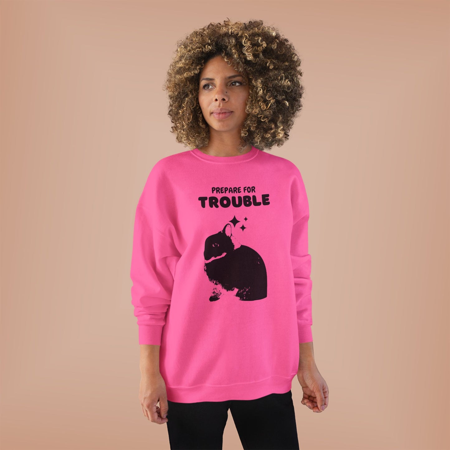 Prepare for Trouble Bunny Sweatshirt, Eco-Friendly Crewneck for Pet Lovers, Funny Gift for Birthdays, Easter, Casual Wear, Cozy Sweater